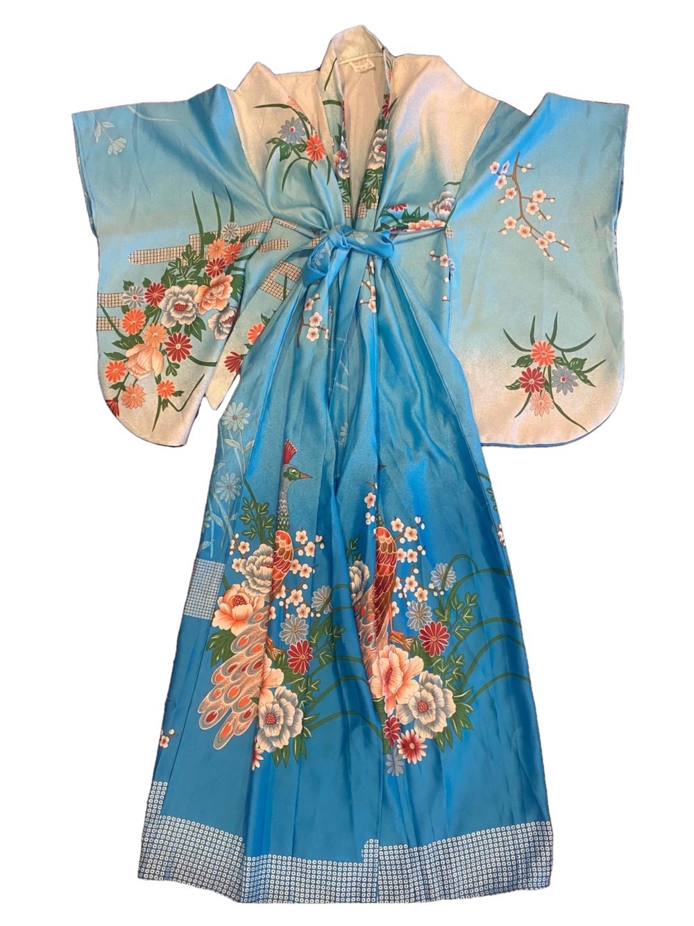 Made in Japan Vintage 100% Polyester blue floral Kimono Robe